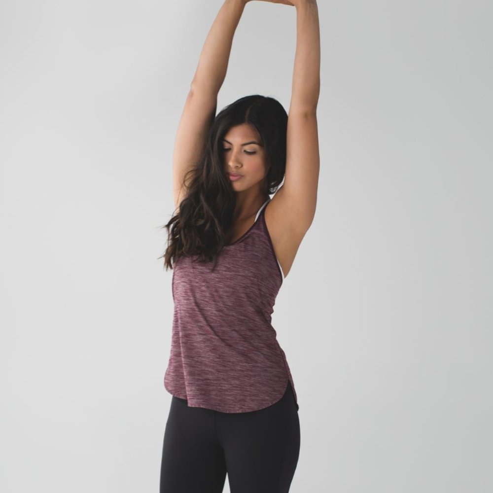 Women's Lululemon What The Sport Singlet II, Heathered Bordeaux Burgundy, Size 6